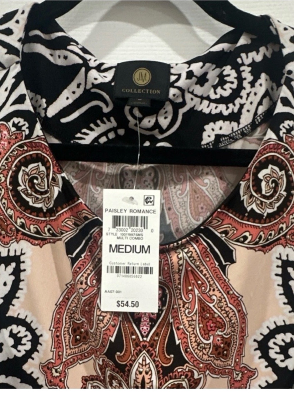 JM Collection Paisley Romance Multi-Color Scoop Neck Top